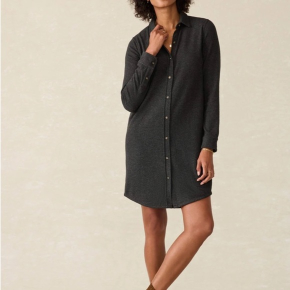 Faherty Legend Button Down Twill Sweater Dress Black Size Small Lagenlook - Picture 2 of 10